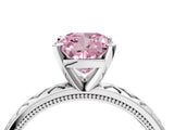 White gold Fancy Pink Cushion  Solitaire Diamond Ring with Milgrain and Black Enamel X Pattern Band_81