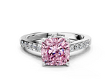 White gold Fancy Pink Cushion  Solitaire Diamond Ring with Pavé Band and Four-Prong Setting_101
