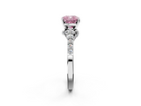 White gold Fancy Pink Cushion  Solitaire Diamond Ring with Pavé Band and Four-Prong Setting_103