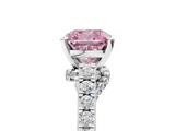 White gold Fancy Pink Cushion  Solitaire Diamond Ring with Pavé Band and Four-Prong Setting_106