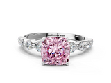 White gold Fancy Pink Cushion  Solitaire Diamond Ring with Pave Band and Four-Prong Setting_271