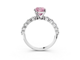 White gold Fancy Pink Cushion  Solitaire Diamond Ring with Pave Band and Four-Prong Setting_274