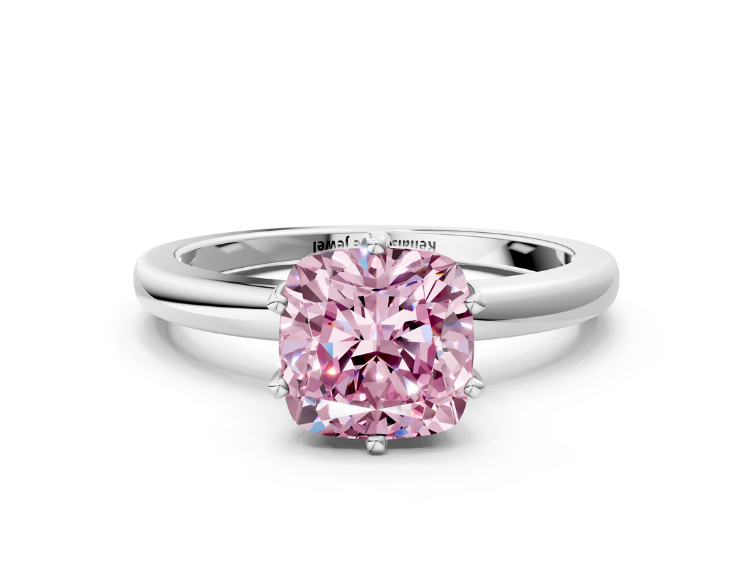 White gold Fancy Pink Cushion  Solitaire Diamond Ring with Six-Prong Setting on a Classic Band_3