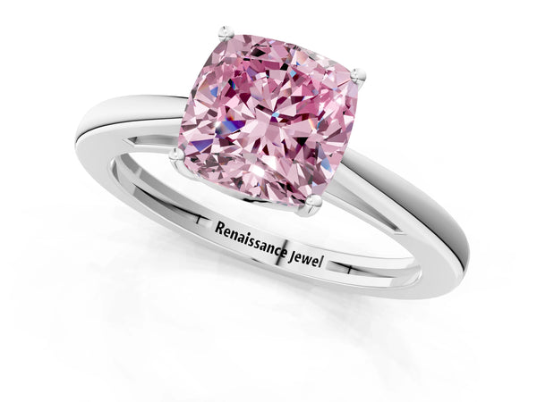 White Gold Cushion Cut Cathedral Solitaire Engagement Ring Setting for Fancy Pink Center with Open Shoulders