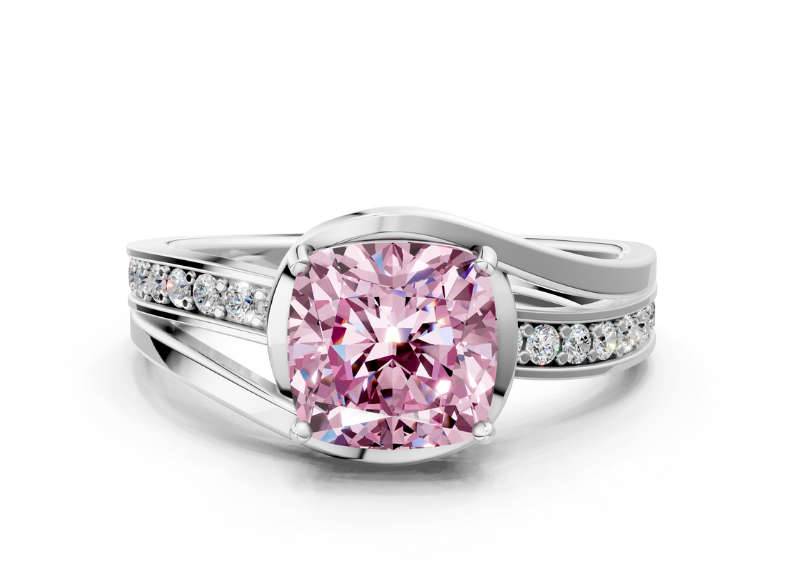 White gold Fancy Pink Cushion  Solitaire Diamond Ring with Split Shank and Prong Setting_41