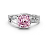 White gold Fancy Pink Cushion  Solitaire Diamond Ring with Split Shank and Prong Setting_41