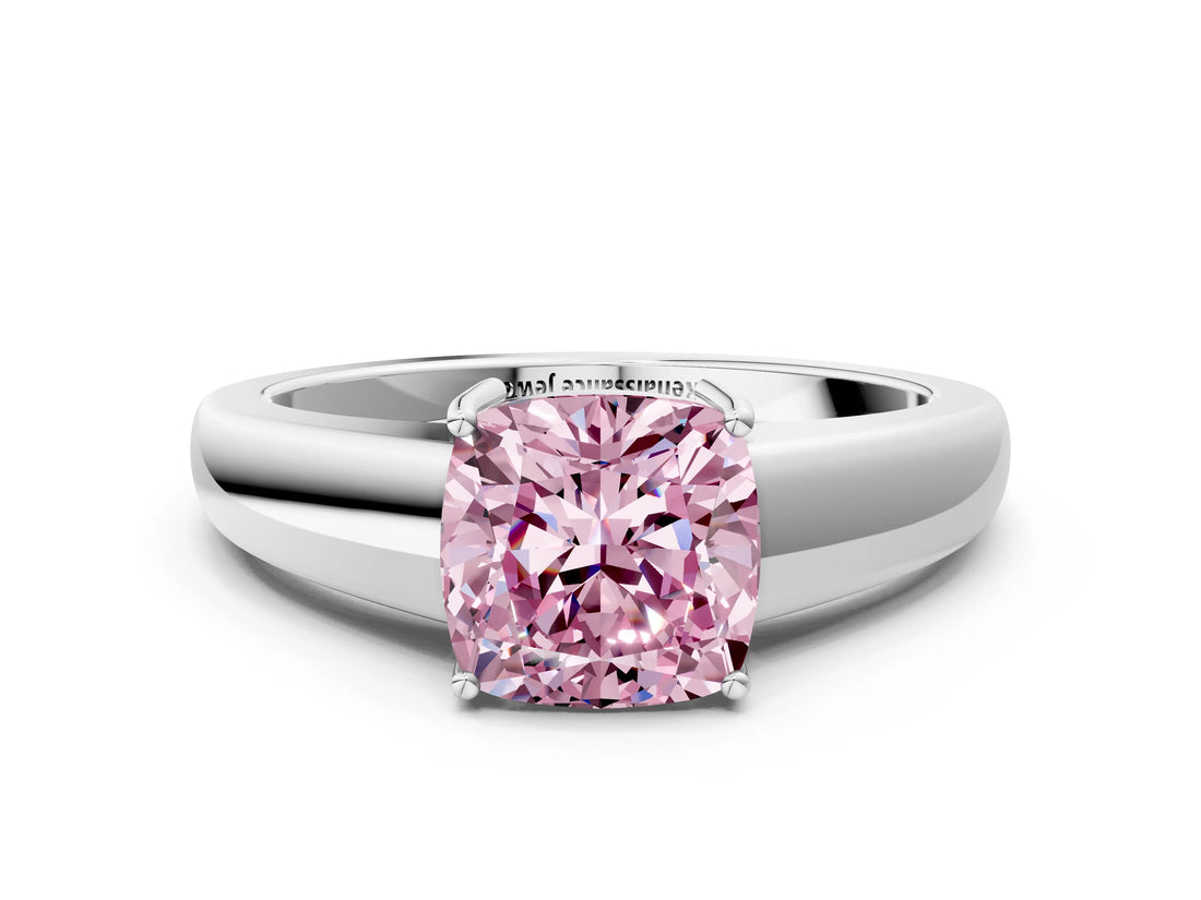 White gold Fancy Pink Cushion  Solitaire Diamond Ring with Tapered Band and Four-Prong Setting_49