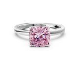 White gold Fancy Pink Cushion  Solitaire Diamond Ring with Thin Band and Four-Prong Setting_3