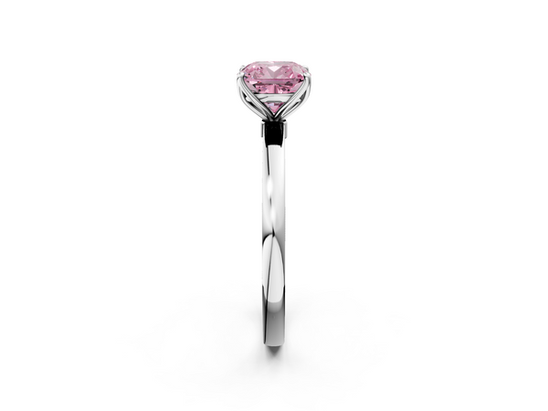Platinum Fancy Pink Cushion  Solitaire Diamond Ring with Thin Band and Four-Prong Setting