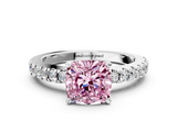 White gold Fancy Pink Cushion  Solitaire Diamond with Pavé Band and Four-Prong Setting_46