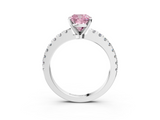 White gold Fancy Pink Cushion  Solitaire Diamond with Pavé Band and Four-Prong Setting_49