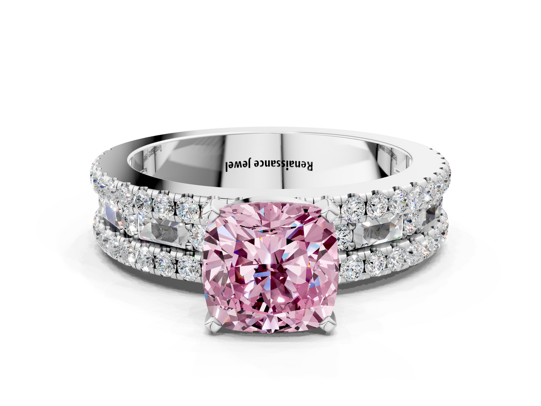 White gold Fancy Pink Cushion  Solitaire Diamond with Pave and Channel Set Band_42
