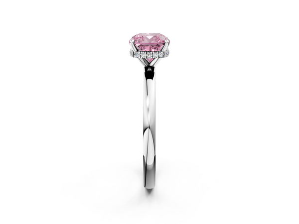 Platinum Fancy Pink Cushion  Solitaire Engagement Ring with Cathedral Band and Four-Prong Setting