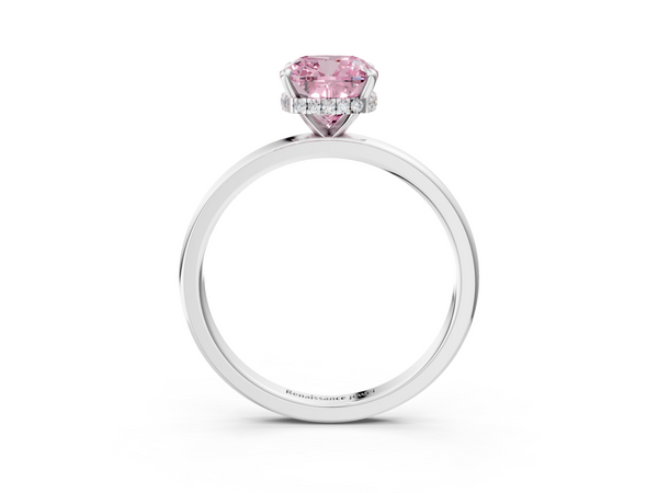 Platinum Fancy Pink Cushion  Solitaire Engagement Ring with Cathedral Band and Four-Prong Setting