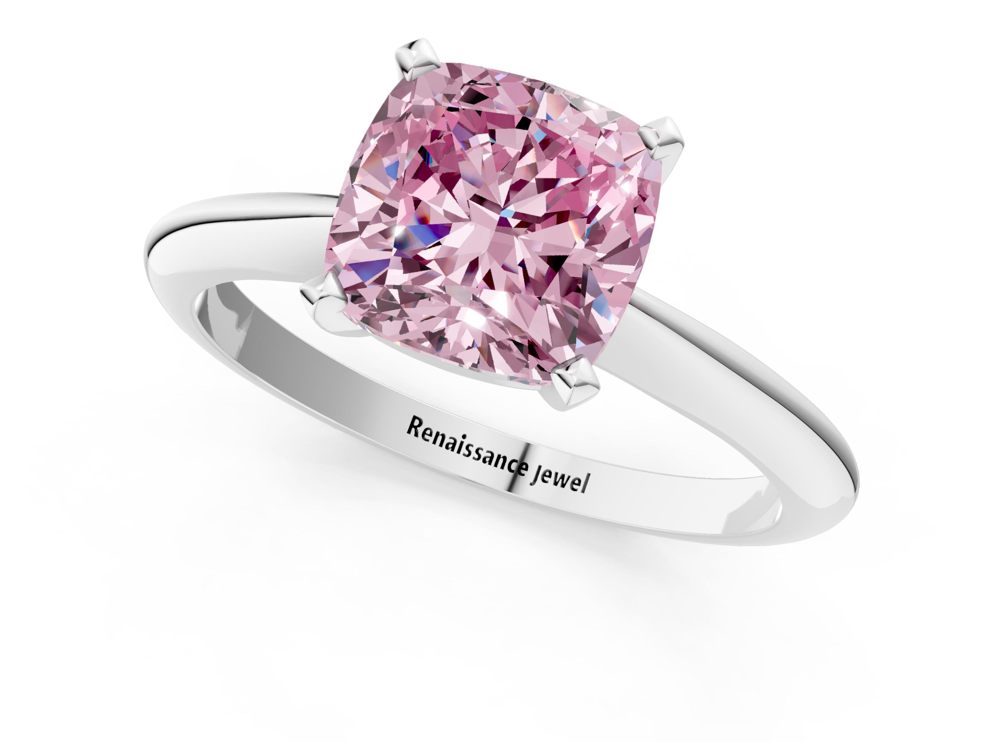 White gold Fancy Pink Cushion  Solitaire Engagement Ring with Classic Band and Four-Prong Setting_69