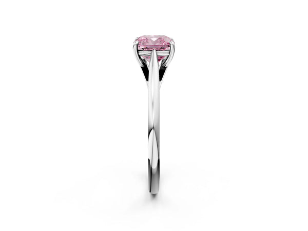 White gold Fancy Pink Cushion  Solitaire Engagement Ring with Four-Prong Setting and Classic Band