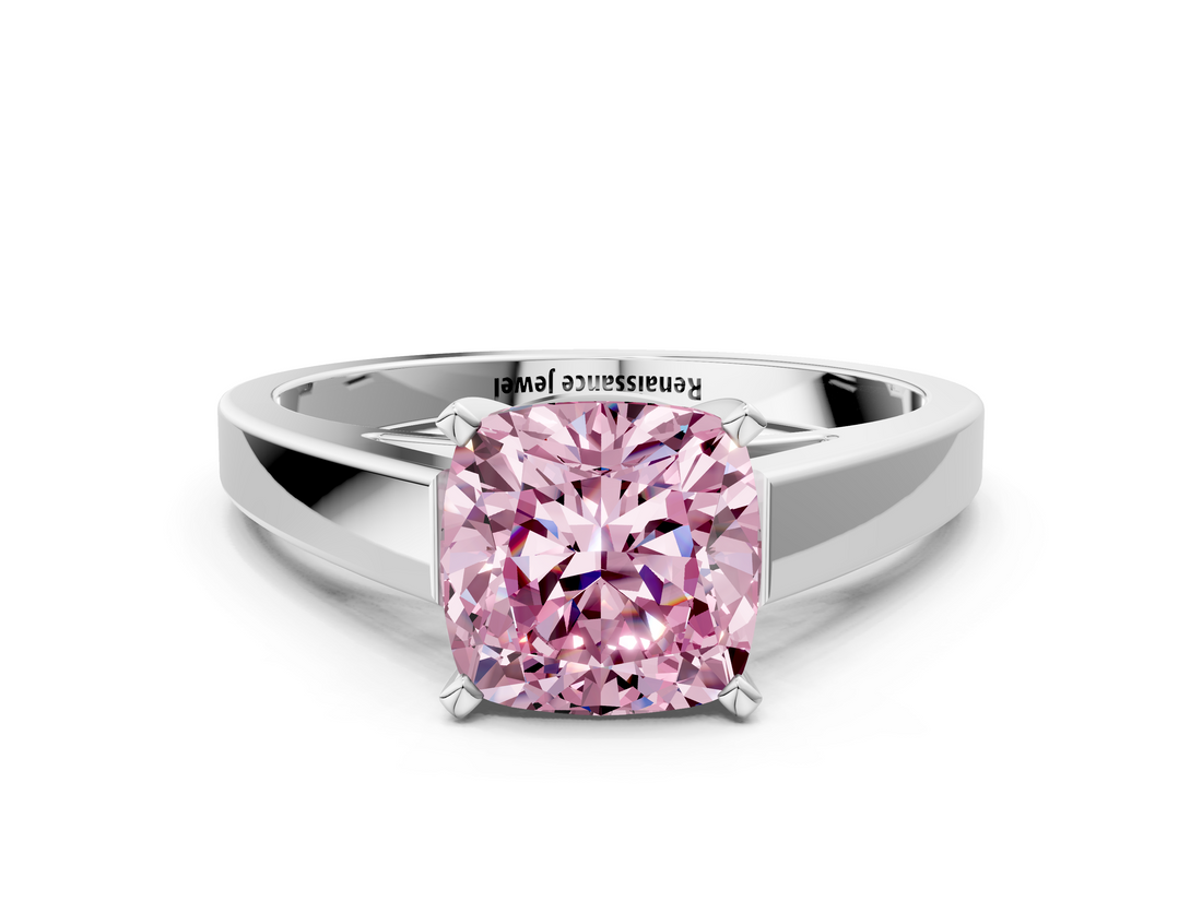 White gold Fancy Pink Cushion  Solitaire Engagement Ring with Four-Prong Setting and Tapered Band_3