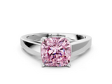 White gold Fancy Pink Cushion  Solitaire Engagement Ring with Four-Prong Setting and Tapered Band_3