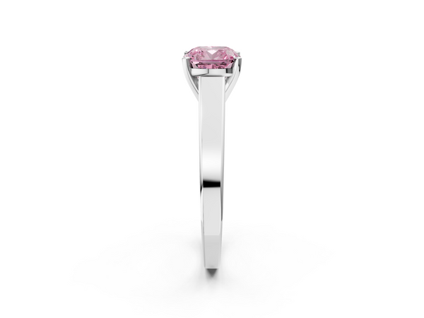 Platinum Fancy Pink Cushion  Solitaire Engagement Ring with Four-Prong Setting and Tapered Band