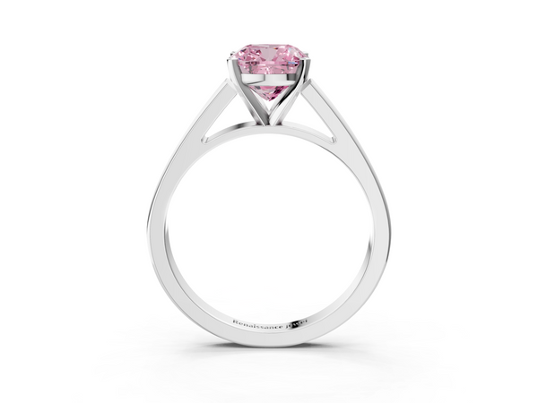 Platinum Fancy Pink Cushion  Solitaire Engagement Ring with Four-Prong Setting and Tapered Band