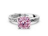 White gold Fancy Pink Cushion  Solitaire Engagement Ring with Scrollwork Band and Four-Prong Setting_149