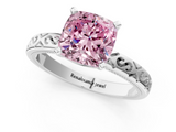 White gold Fancy Pink Cushion  Solitaire Engagement Ring with Scrollwork Band and Four-Prong Setting_150