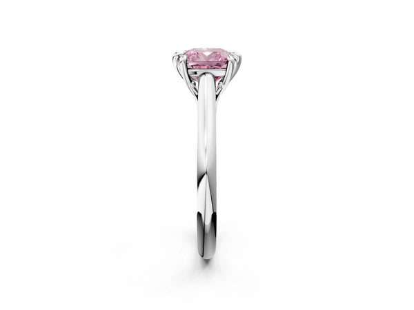 White gold Fancy Pink Cushion  Solitaire Engagement Ring with Six-Prong Setting and Classic Band