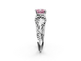 White gold Fancy Pink Cushion  Solitaire Filigree Engagement Ring with Halo and Prong Setting_109