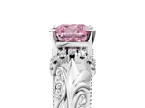 White gold Fancy Pink Cushion  Solitaire Filigree Engagement Ring with Halo and Prong Setting_112