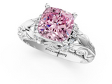 White gold Fancy Pink Cushion  Solitaire Filigree Engagement Ring with Halo and Prong Setting_113