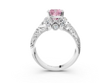 White gold Fancy Pink Cushion  Solitaire Filigree Engagement Ring with Halo and Prong Setting_115
