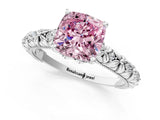 White gold Fancy Pink Cushion  Solitaire Floral Milgrain Engagement Ring_32