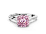 White gold Fancy Pink Cushion  Solitaire Heart Prong Engagement Ring with Tapered Band_55
