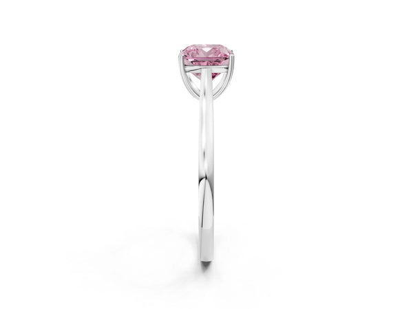 White gold Fancy Pink Cushion  Solitaire Heart Prong Engagement Ring with Tapered Band