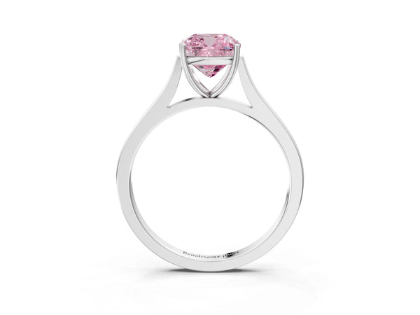 White gold Fancy Pink Cushion  Solitaire Heart Prong Engagement Ring with Tapered Band