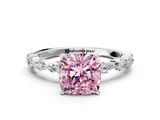 White gold Fancy Pink Cushion  Solitaire Marquise Side Stone Prong Setting Ring_61