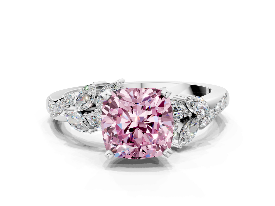 White gold Fancy Pink Cushion  Solitaire Marquise Twist Band with Six-Prong Setting_108