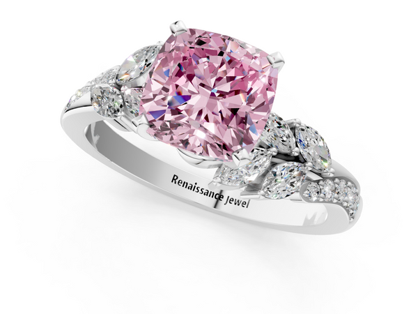 White gold Fancy Pink Cushion  Solitaire Marquise Twist Band with Six-Prong Setting