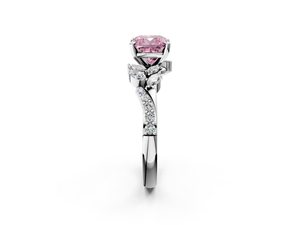 White gold Fancy Pink Cushion  Solitaire Marquise Twist Band with Six-Prong Setting