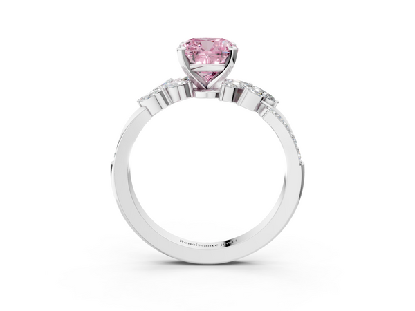 White gold Fancy Pink Cushion  Solitaire Marquise Twist Band with Six-Prong Setting
