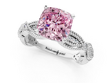 White gold Fancy Pink Cushion  Solitaire Milgrain Diamond Engagement Ring with Bezel and Marquise Band_102