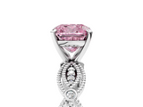 White gold Fancy Pink Cushion  Solitaire Milgrain Diamond Engagement Ring with Bezel and Marquise Band_106