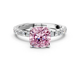 White gold Fancy Pink Cushion  Solitaire Pavé Band with Four-Prong Setting_161