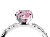White gold Fancy Pink Cushion  Solitaire Pavé Band with Four-Prong Setting_163