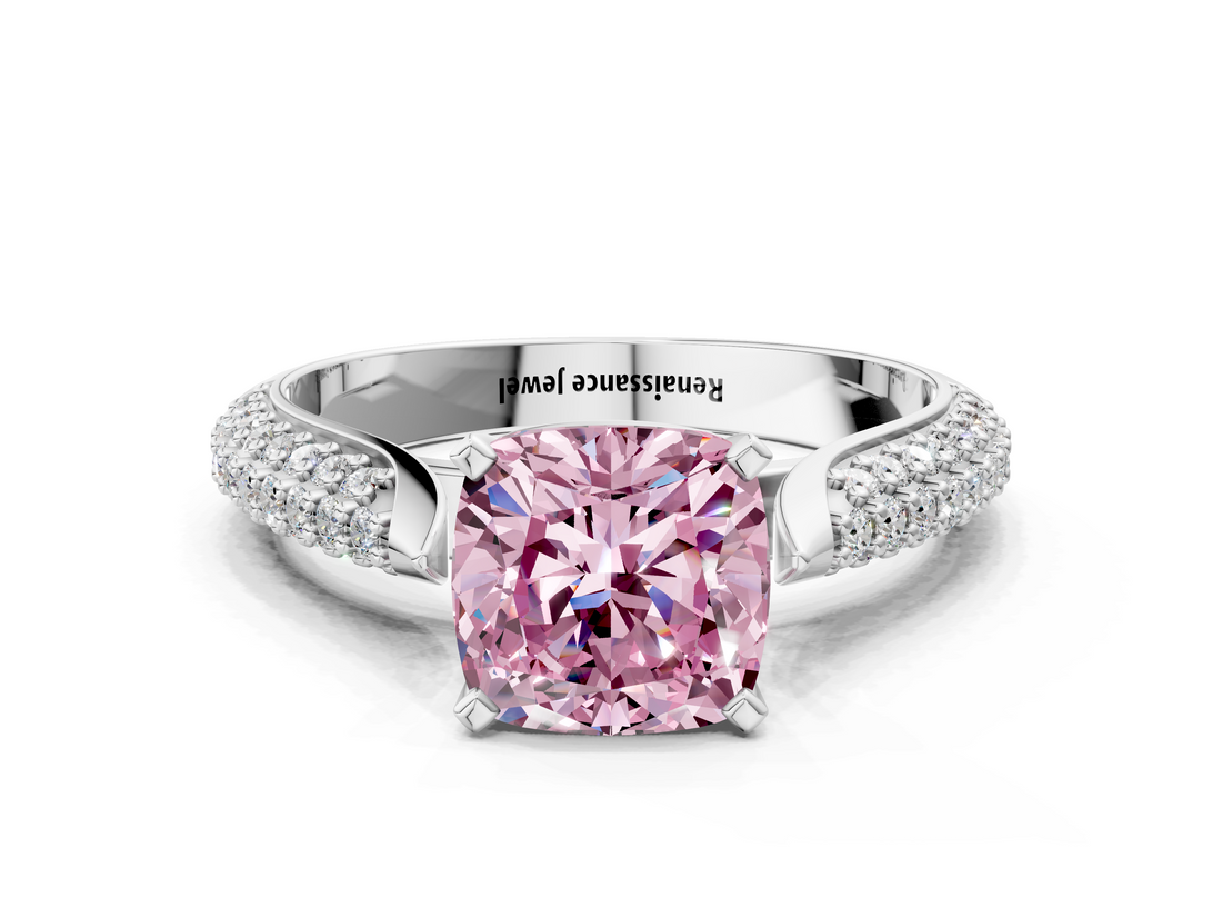White gold Fancy Pink Cushion  Solitaire Pavé Diamond Engagement Ring with Four-Prong Setting_185