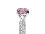 White gold Fancy Pink Cushion  Solitaire Pavé Diamond Engagement Ring with Four-Prong Setting_190