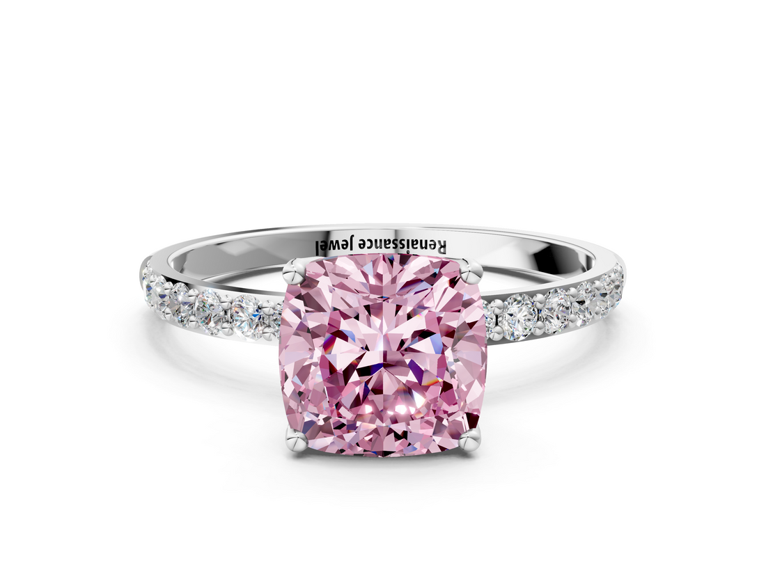 White gold Fancy Pink Cushion  Solitaire Pavé Diamond Engagement Ring with Four-Prong Setting_42