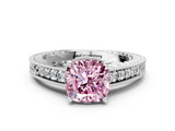 White gold Fancy Pink Cushion  Solitaire Pavé Diamond Milgrain Engagement Ring with Four-Prong Setting_3