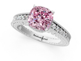 White gold Fancy Pink Cushion  Solitaire Pavé Diamond Milgrain Engagement Ring with Four-Prong Setting_4