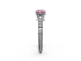 White gold Fancy Pink Cushion  Solitaire Pavé Diamond Milgrain Engagement Ring with Four-Prong Setting_5